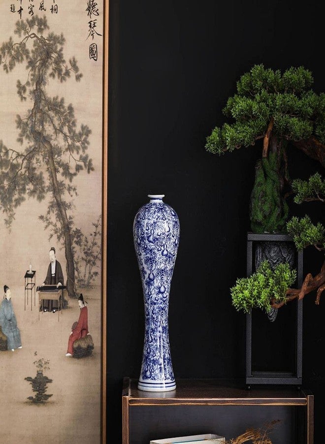 LANLONG 13" China Ceramic Vase Blue and White Porcelain Chinese Handmade Decorative Flower Vase for Living Room, Home Decor, Office, Table Centerpiece - Image 2