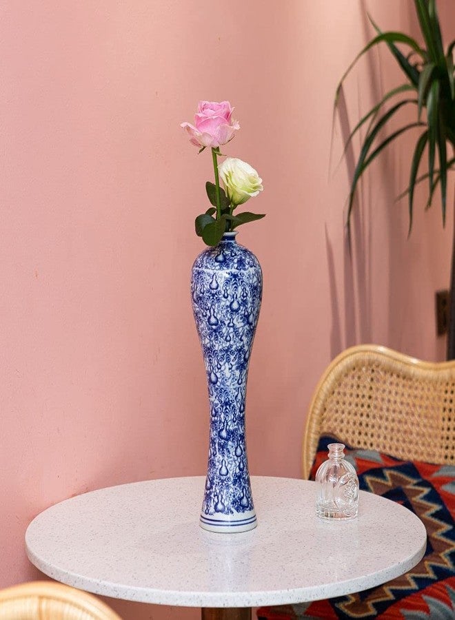 LANLONG 13" China Ceramic Vase Blue and White Porcelain Chinese Handmade Decorative Flower Vase for Living Room, Home Decor, Office, Table Centerpiece - Image 4