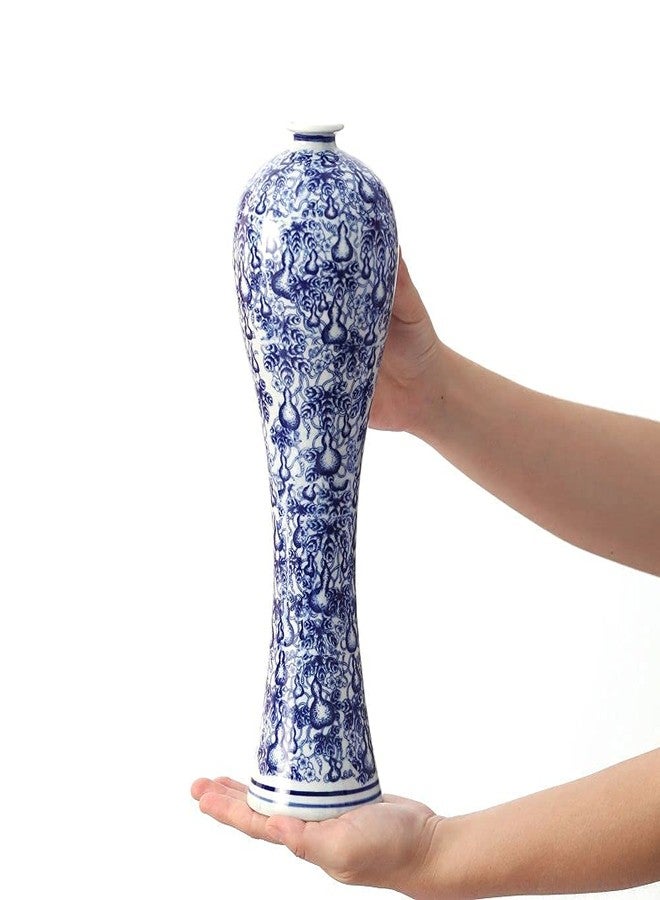 LANLONG 13" China Ceramic Vase Blue and White Porcelain Chinese Handmade Decorative Flower Vase for Living Room, Home Decor, Office, Table Centerpiece - Image 5