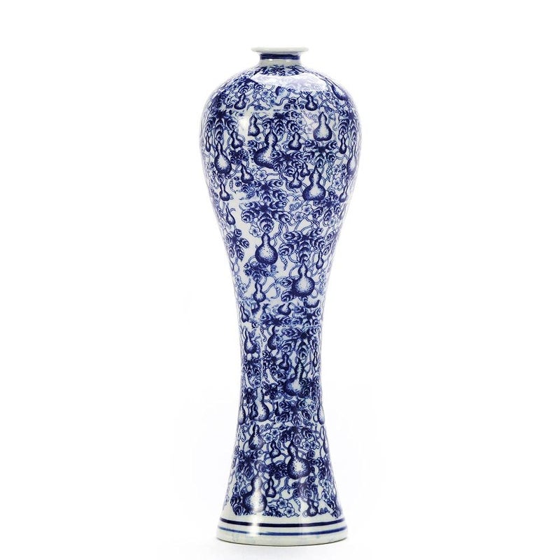 LANLONG 13" China Ceramic Vase Blue and White Porcelain Chinese Handmade Decorative Flower Vase for Living Room, Home Decor, Office, Table Centerpiece - Image 1