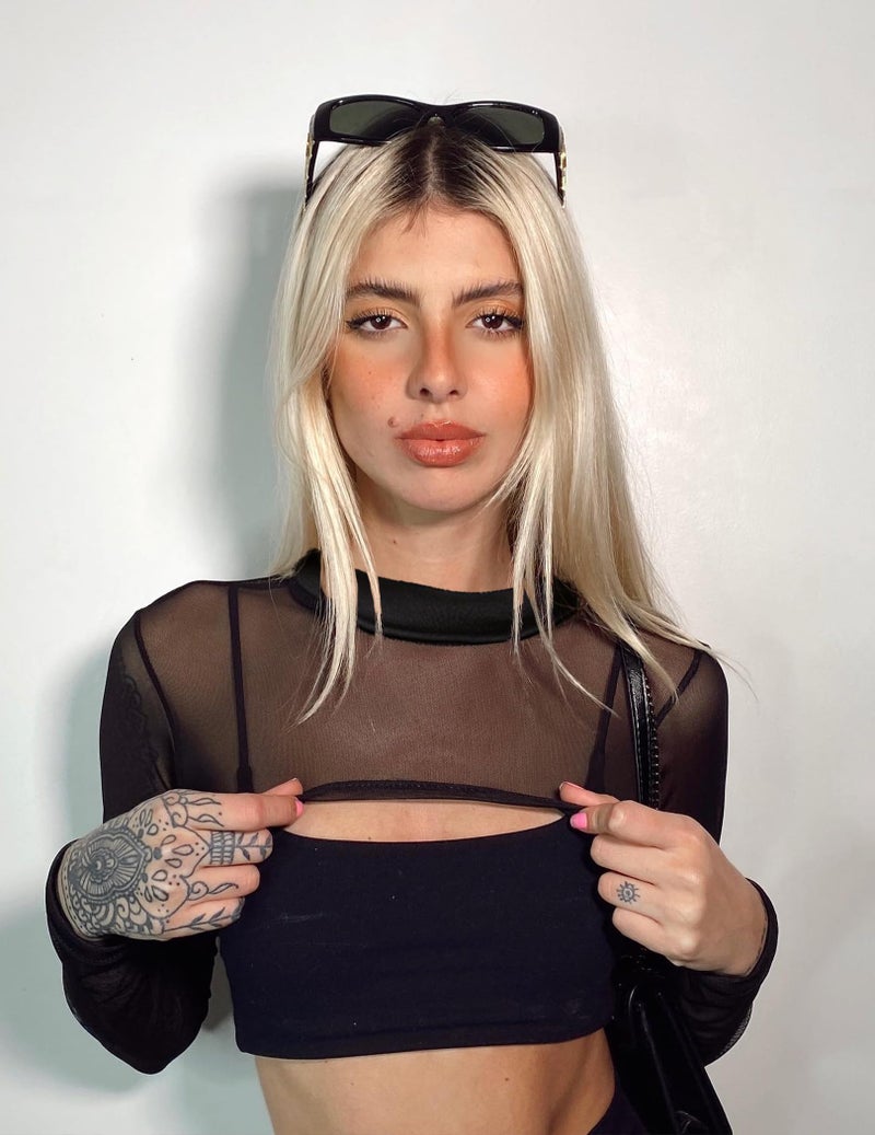 Avidlove Mesh Crop Tops for Women Mock Neck Long Sleeve Crop Top See Through Shirt Top Sexy Clubwear(Black, Small) - Image 2