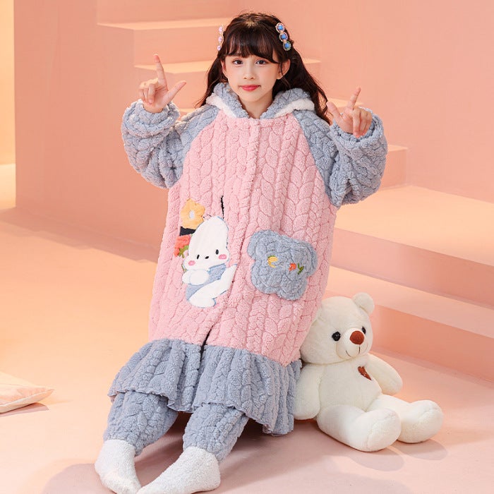 Boys Coral Fleece Nightgown Autumn and Winter Thickened Childrens Flannel Home Clothes Boys Medium and Large Childrens Bathrobe suit K-923# 