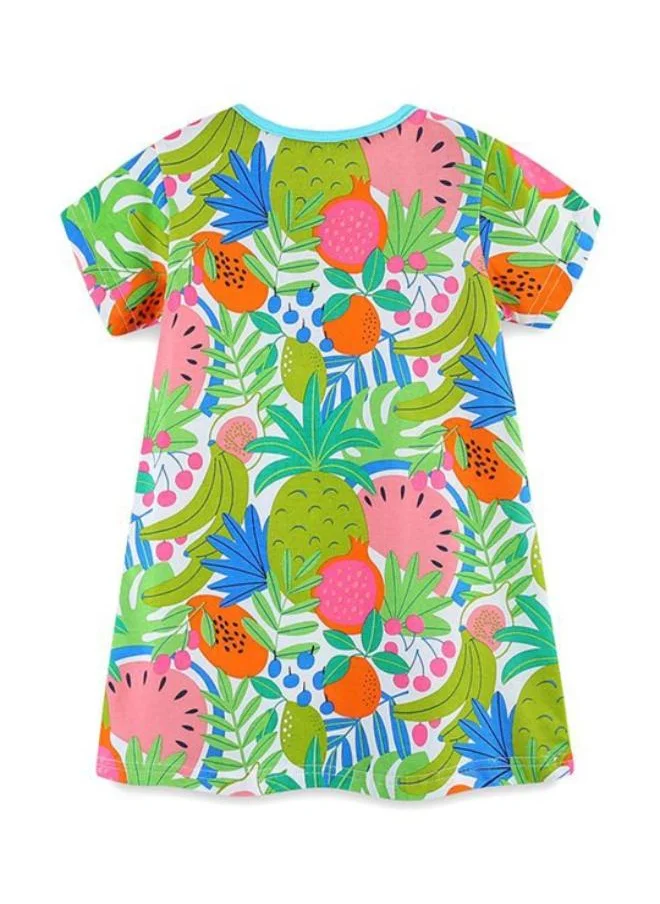YUNIQEE Green A-Line Crew Neck Printed Dress