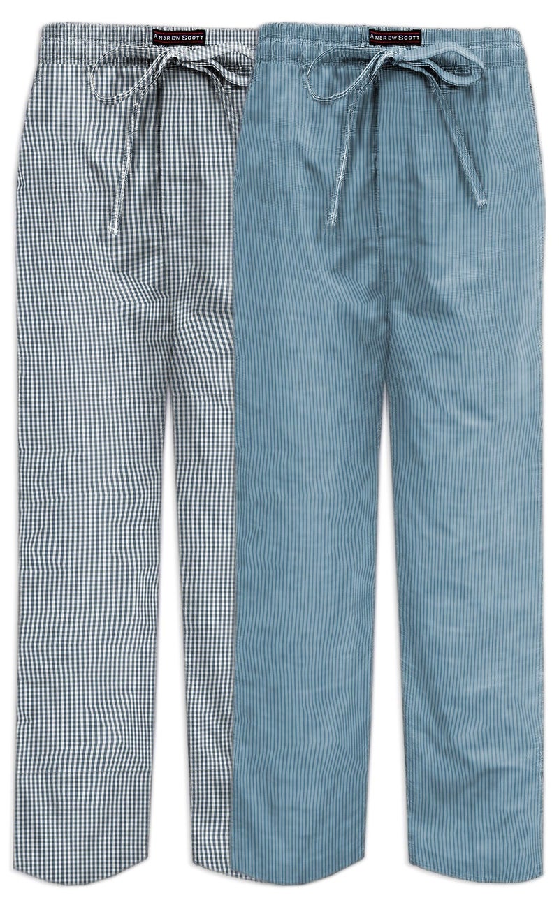 Andrew Scott Mens 2 Pack Super Soft Woven Pajama Sleep Long Lounge PJ Pants 2 Pack Blues Medium