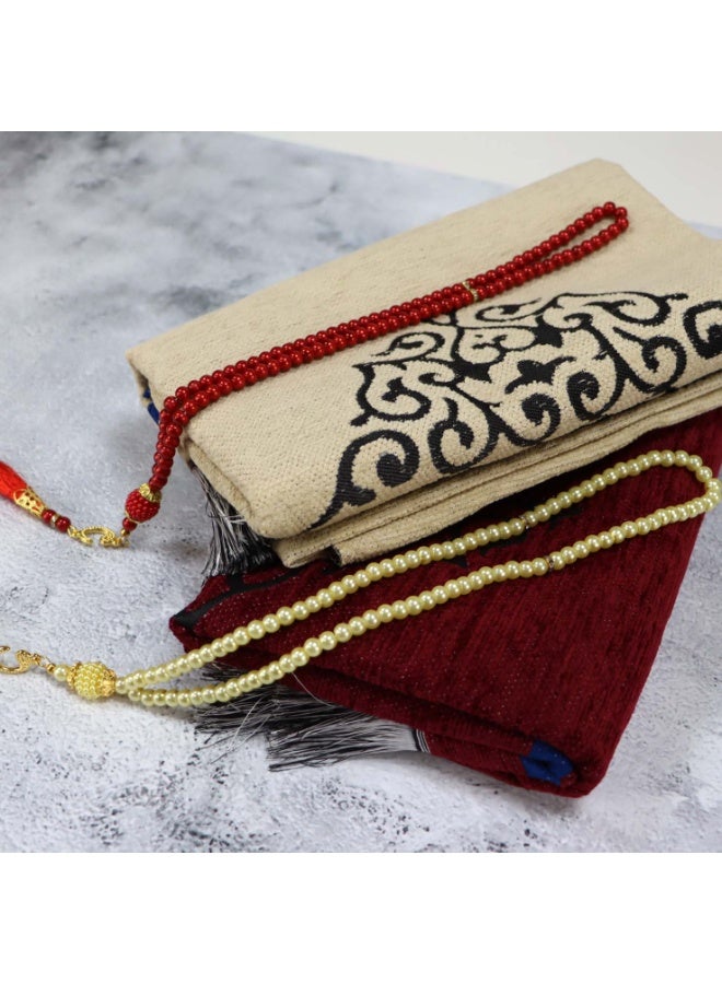 سندس طقم سجادات صلاة سجدة له ولها – سجادتان للصلاة مع مسبحة، سجادات صلاة إسلامية ناعمة للأزواج - Image 4