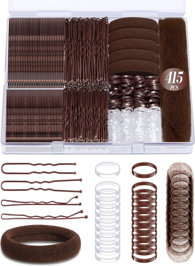 MAYCREATE® 415Pcs Brown Hair Accessories Set with Box, Includes Bobby Pins, Hair Bands, Clips & Sheer Brown Mesh Net, Fashion Hair Styling Accessories Tools for Women and Girls - Image 1