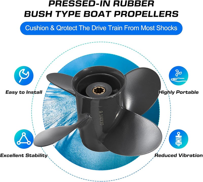 VQPROPs OEM Upgrade 4 Blades 9 1/4x10 Aluminum Boat Propeller for Honda Engines 8-15 HP - Image 5