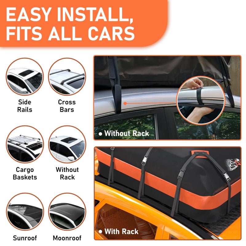 Asinking Car Roof Bag Rooftop top Cargo Carrier Bag 21 Cubic feet Waterproof for All Cars with/Without Rack, Includes Anti-Slip Mat, 10 Reinforced Straps, 6 Door Hooks, Luggage Lock - Image 3
