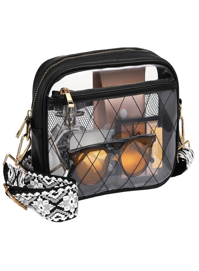 موكو حقيبة موكو الشفافة للمناسبات الرياضية، حقيبة كروسبودي خفيفة الوزن ومقاومة للماء بثلاثة جيوب وحزام كتف قابل للتعديل للرجال والنساء، مناسبة للصالات الرياضية والمهرجانات الموسيقية والأنشطة الخارجية، لون أسود - Image 1