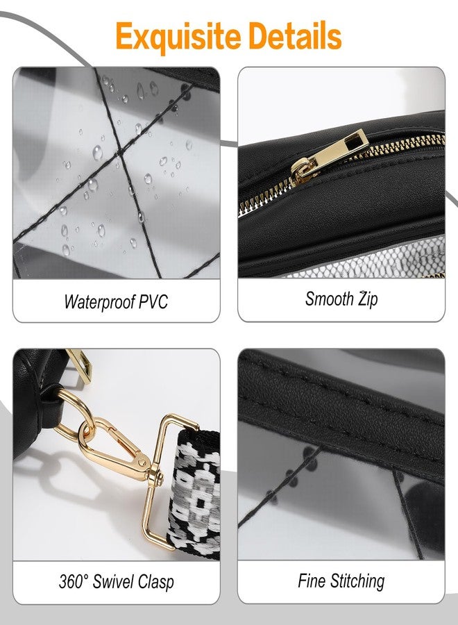 موكو حقيبة موكو الشفافة للمناسبات الرياضية، حقيبة كروسبودي خفيفة الوزن ومقاومة للماء بثلاثة جيوب وحزام كتف قابل للتعديل للرجال والنساء، مناسبة للصالات الرياضية والمهرجانات الموسيقية والأنشطة الخارجية، لون أسود - Image 3