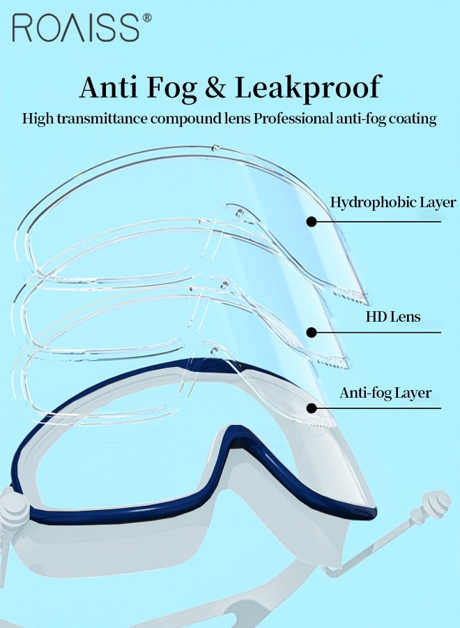 roaiss 3 Pcs Kids Swim Goggle Set, HD Waterproof Anti-fog Large Frame Goggle with Integrated Earplugs, Silicone Swim Cap and Nose Clip, Pool Beach Swimming Gear for Boys Girls Age 3-16 Youth  - Image 3