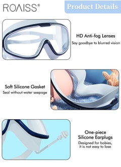 roaiss 3 Pcs Kids Swim Goggle Set, HD Waterproof Anti-fog Large Frame Goggle with Integrated Earplugs, Silicone Swim Cap and Nose Clip, Pool Beach Swimming Gear for Boys Girls Age 3-16 Youth  - Image 5