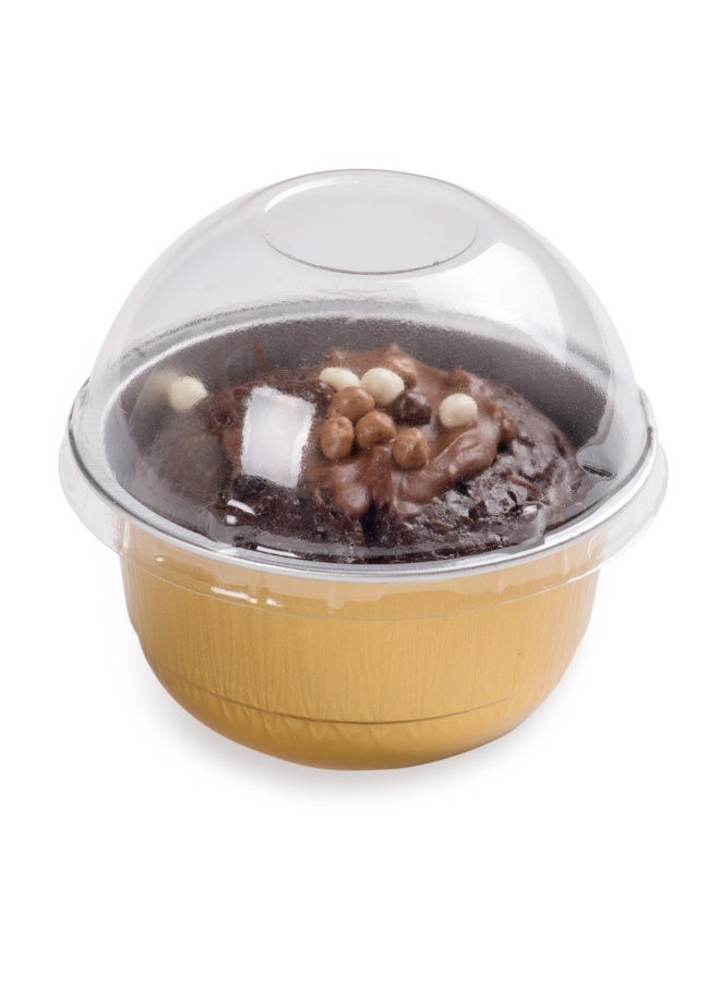 Restaurantware أواني كعك صغيرة 5 أونصات 3.4 × 3.4 × 1.7 بوصة، 100 كوب خبز دائري - قابلة للتصرف، مع أغطية قبة، أواني كعك من الألمنيوم الذهبي، خفيفة الوزن، للحلويات الصغيرة المزينة - Image 2