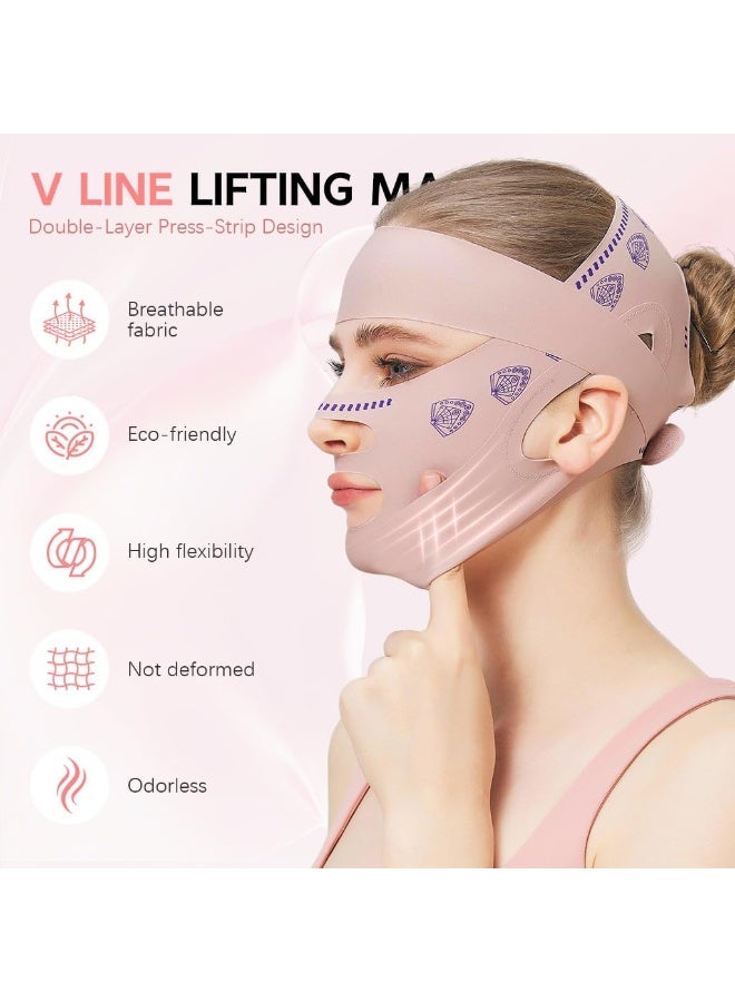 MJZ V Line Face Lifting Mask, Double Chin Reducer Jaw Line Shaper, Face Toning Belts, Forehead Wrinkle Strap, Lifting and Firming Compression Strap for Sleeping Anti-wrinkle Skin Tightening Belt for Slim Lift - Image 2