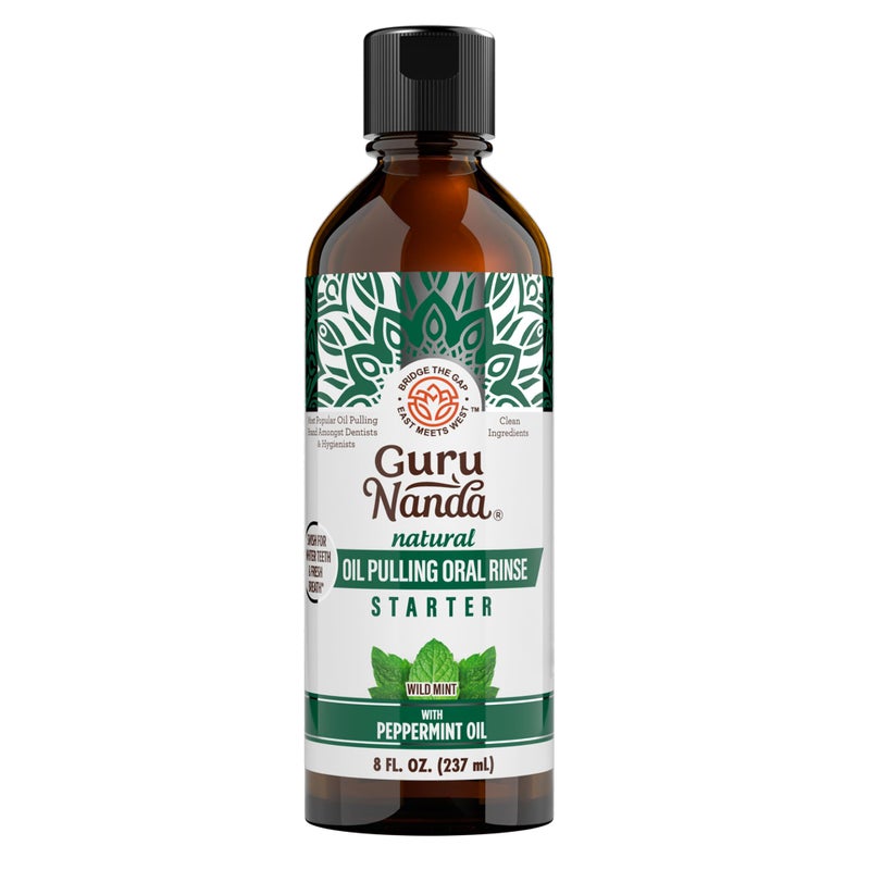 GuruNanda Starter Pulling Oil Mouthwash for Natural Teeth Whitening, Coconut and Peppermint Oil for Fresh Breath & Happy Gums, Alcohol-Free, 8 Oz - Image 1