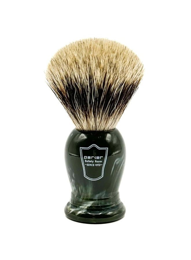 Parker Safety Razor Parker King Size Pure Badger Bristle Shaving Brush – Brush Stand Included - Overszied 24mm 3-Band-Badger Brush Knot - Generates a Giant Lather - Image 1