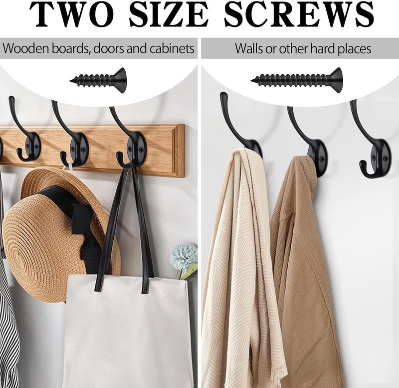 10 Pack Black Coat Hooks Wall Mounted Heavy Duty Double Hooks for Clothes Hats Bags - Image 4