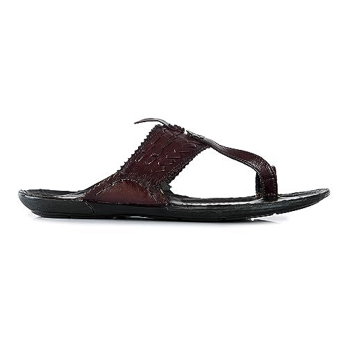 ID Brown Slip-On Kolhapuri Ethnic Style Slippers for Men - Image 4