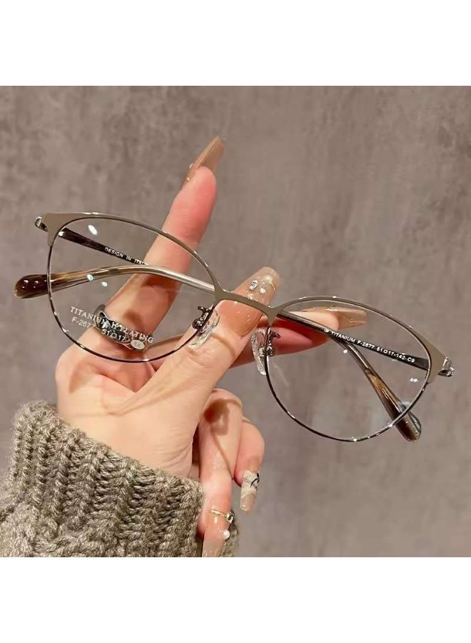 GT-Wheel Women Titanium Cat Eye Blue Light Blocking Glasses, Ultra Light Metal Full Rim Optical Prescription Eyeglasses, Anti Eye Strain Computer Eyewear for Office Daily Use - Image 1