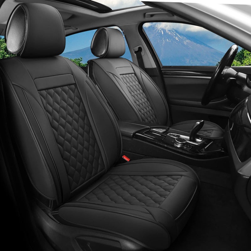 Vankerful Car Seat Covers Front PairUniversal Fit for Most CarsSUVSedans and Pickup TrucksAutomotive Faux Leather Vehicle Cushion CoversFront PairBlack
