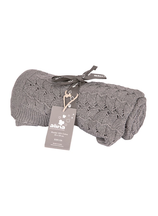 Alina Blanket 100% Cotton Knitted (Mig Med Grey ) - Image 2