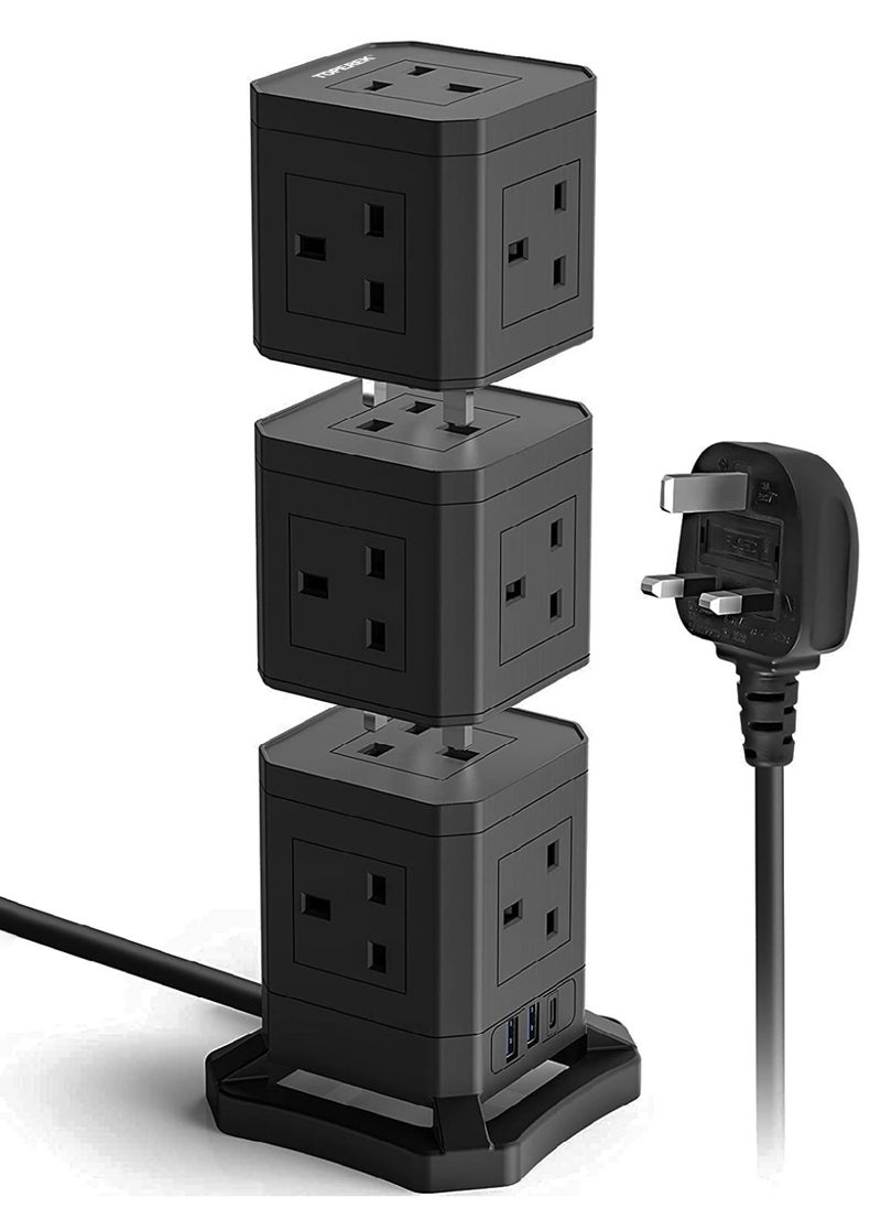 Detachable Power Strip Tower, Surge Protector Power Strip Tower with 13 AC Outlets, 2 USB Port, 1 Type-C Port, 2m Extension Cord, Desktop Charging Station for Multiple Devices, Home, Office, Kitchen, Dorm Essentials