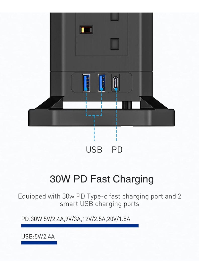 Detachable Power Strip Tower, Surge Protector Power Strip Tower with 13 AC Outlets, 2 USB Port, 1 Type-C Port, 2m Extension Cord, Desktop Charging Station for Multiple Devices, Home, Office, Kitchen, Dorm Essentials