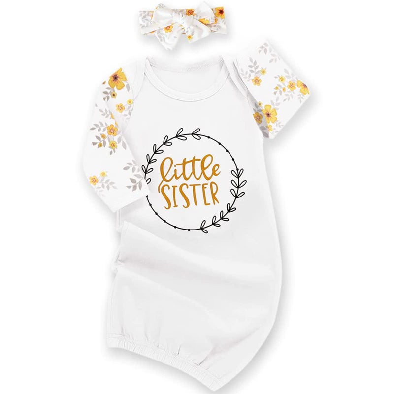 AMAWMW Newborn Baby Girl Little Sister Sleeper Gown Stripe Long Sleeve Nightgown Pajamas Gifts Stuff Essential Outfit - Image 1