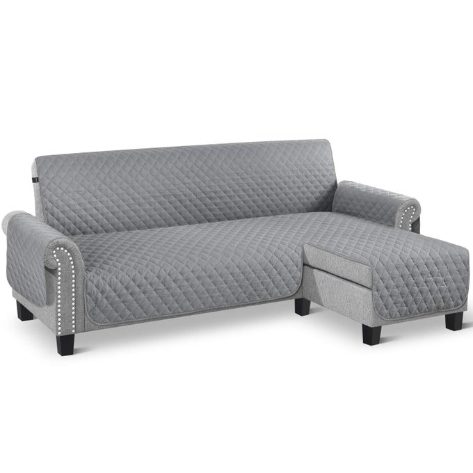 CORNER SOFA BED COVER REVERSIBLE 2 SEATER CHAISE END SOFA COVER L SHAPE SOFA PROTECTOR FOR PETS FURNITURE SOFA PROTECTOR PALE GREY