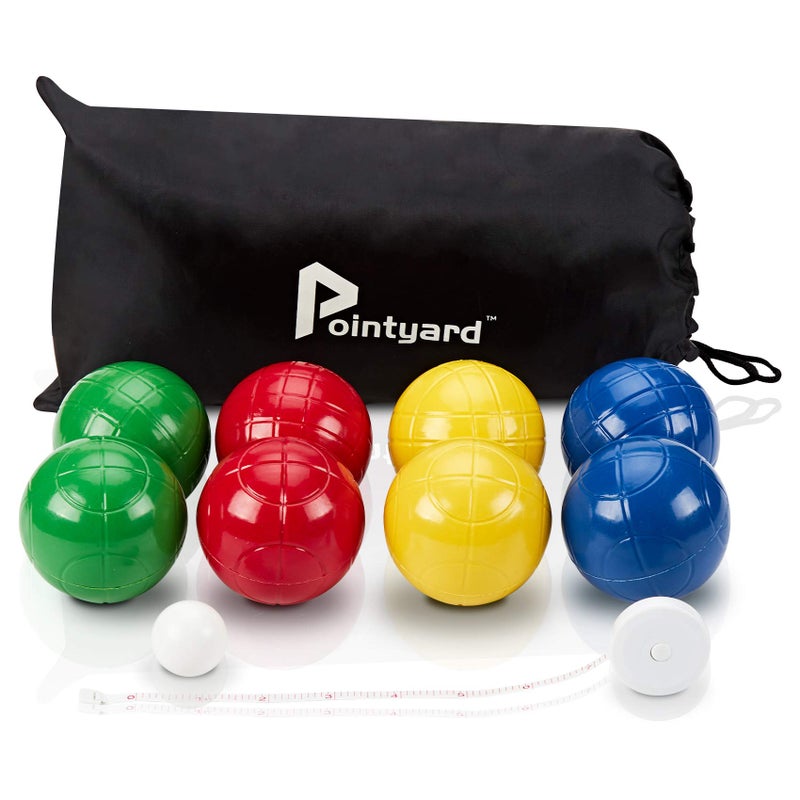 Pointyard 90mm Bocce Ball Set with 8 PE Balls, 1 Pallino, Carrying Bag, Measuring Tape - Family Game for Outdoor/Lawn/Beach/Park - Image 1