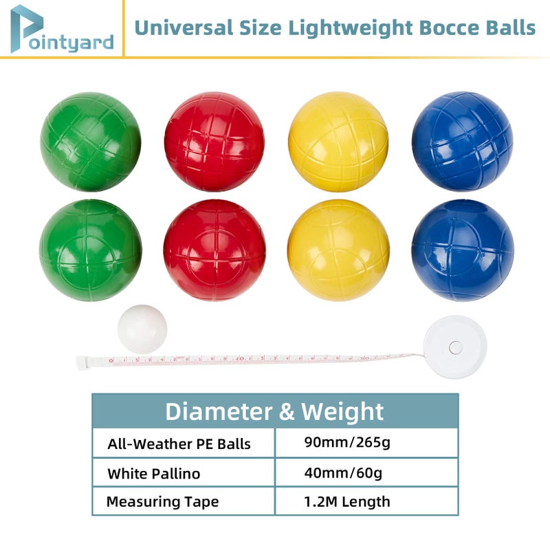Pointyard 90mm Bocce Ball Set with 8 PE Balls, 1 Pallino, Carrying Bag, Measuring Tape - Family Game for Outdoor/Lawn/Beach/Park - Image 4