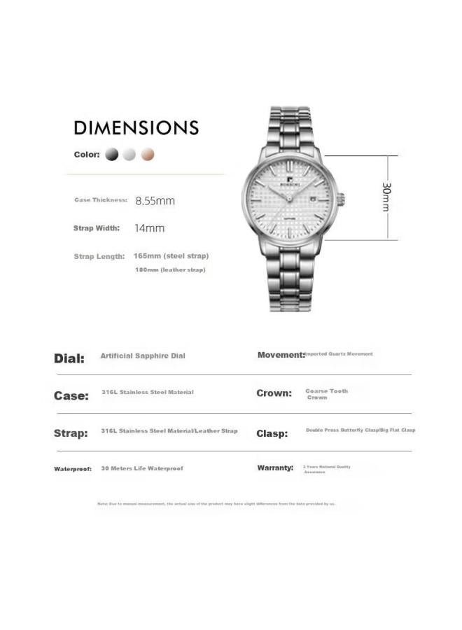 Rossini Ladies' Quartz Watch, White Dial, Steel Strap, Birthday Gift For Girlfriend, Chinese Watch, Commuter Style, Luminous Date Display, 50098 - Image 4