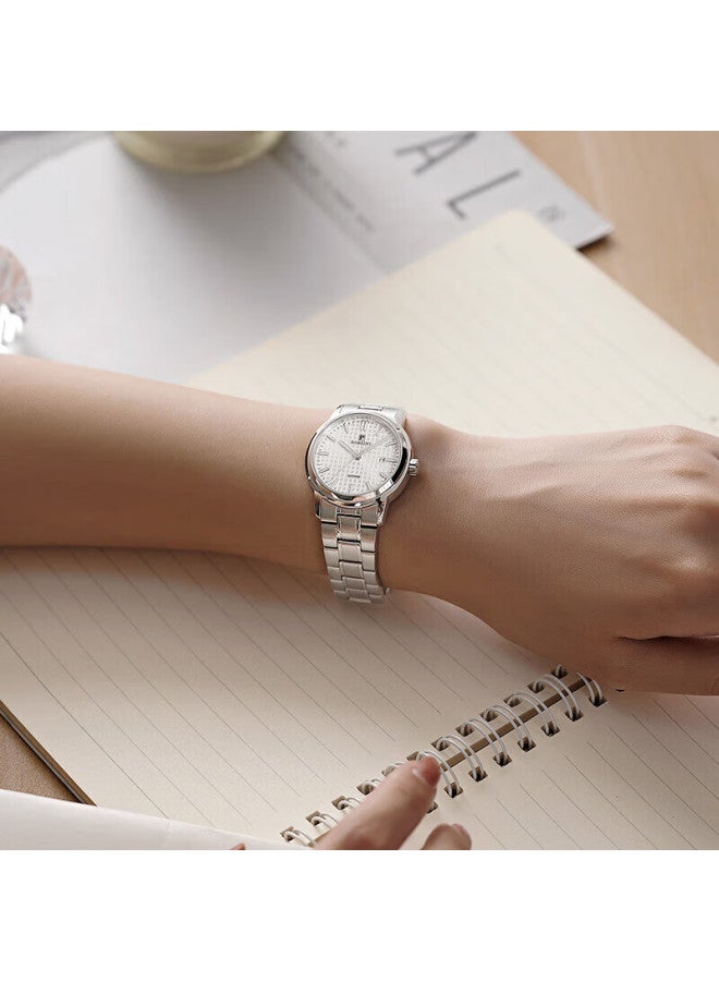 Rossini Ladies' Quartz Watch, White Dial, Steel Strap, Birthday Gift For Girlfriend, Chinese Watch, Commuter Style, Luminous Date Display, 50098 - Image 1