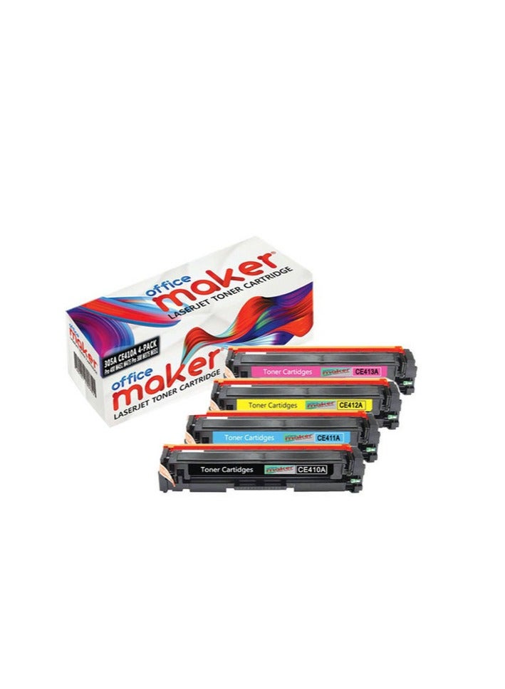 Office Maker 4-Pack Laserjet Toner Cartridge for 305A CE410A Printer Multicolour