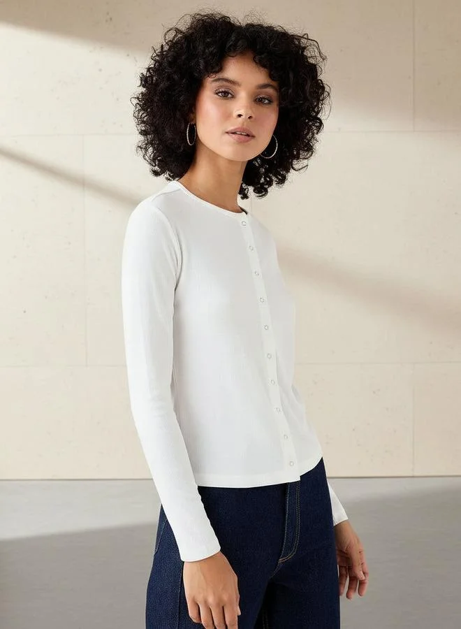 Lee Cooper Henley Top with Ribbed Texture and Round Neck