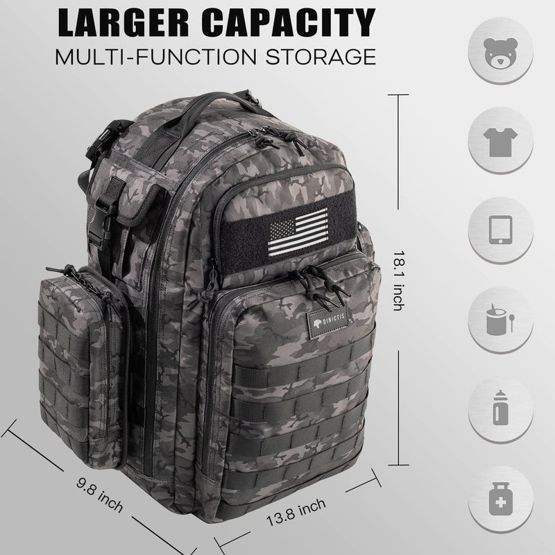 Dinictis Dad Diaper Bag Mens Diaper Bag Backpack with Diaper Changing Mat Military Diaper Backpack with Molle Webbing Waterproof Pouch Baby Wipes pocket Insulated Bottle Pockets Black Camo - Image 2