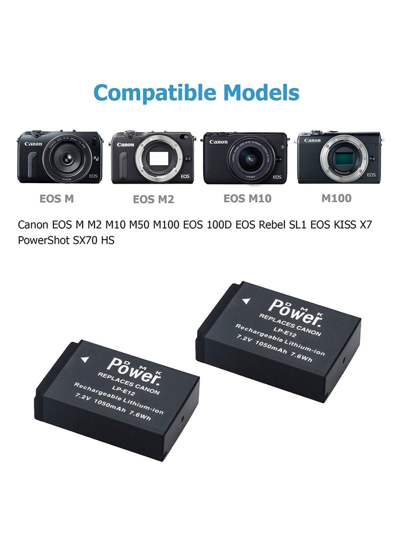 DMK Power LP-E12 Replacement Battery (2-Pack) and Dual USB Charger Compatible with LP-E12 EOS M M2 M10 M50 M100 EOS 100D EOS Rebel SL1 EOS KISS X7 PowerShot SX70 HS - Image 2
