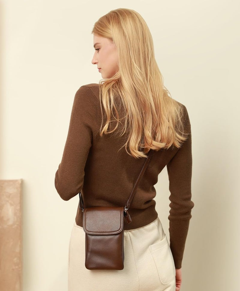 befen Genuine Leather Cell Phone Crossbody Purses for Women, Small Cross Body Bags for Women Travel (Dark Brown) - Image 2