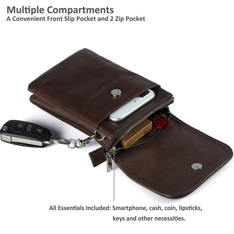 befen Genuine Leather Cell Phone Crossbody Purses for Women, Small Cross Body Bags for Women Travel (Dark Brown) - Image 4