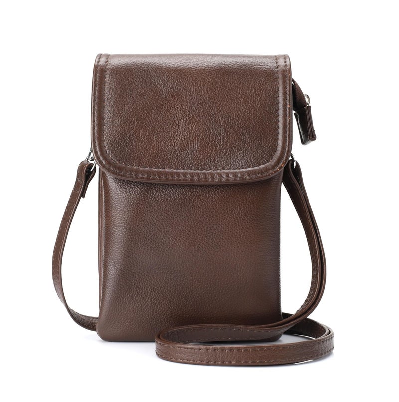 befen Genuine Leather Cell Phone Crossbody Purses for Women, Small Cross Body Bags for Women Travel (Dark Brown) - Image 1