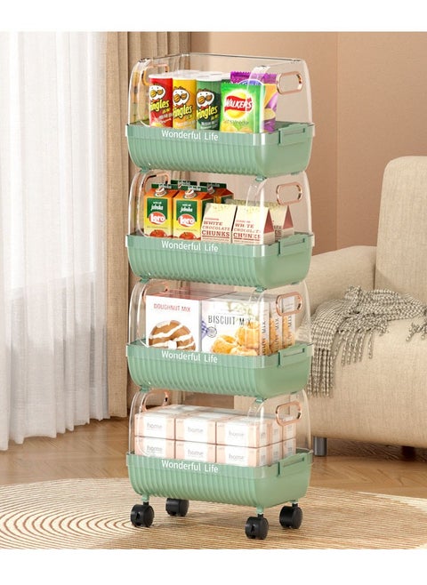 4-Layer Floor-Standing Kitchen Storage Rack with Removable Vegetable Basket