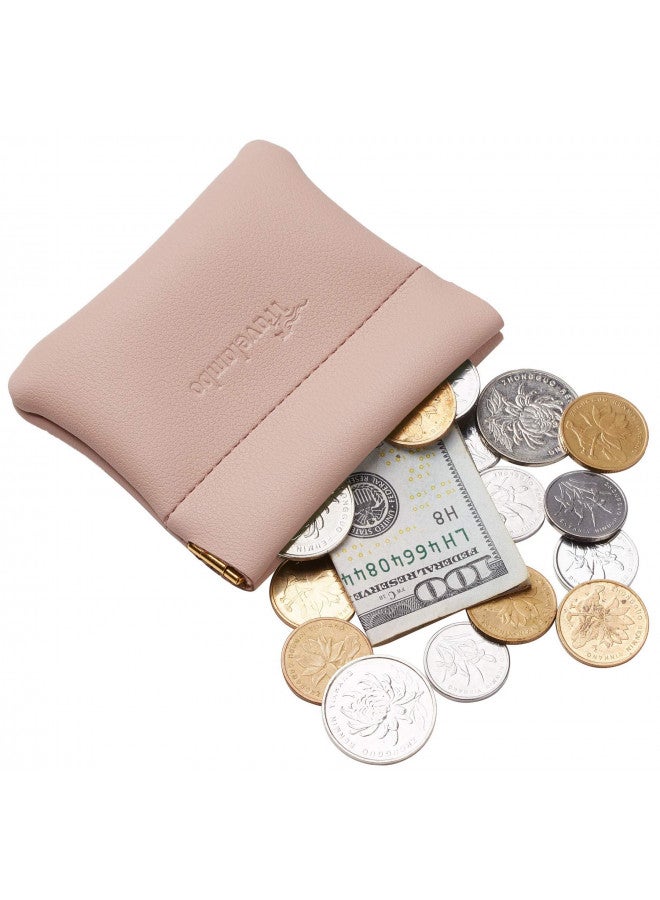 Travelambo Travelambo Leather Squeeze Coin Purse Pouch Change Holder For Men & Women (Access Pink Champagne)  - Image 2