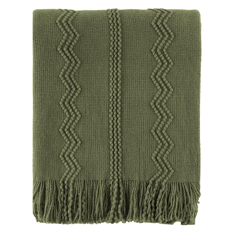 BATTILO HOME Olive Green Throw Blanket for Couch, Soft Army Green Blanket with Tassels for Home Decor, Decorative Knitted Throws for Couch Cover, 50"x60" - Image 1