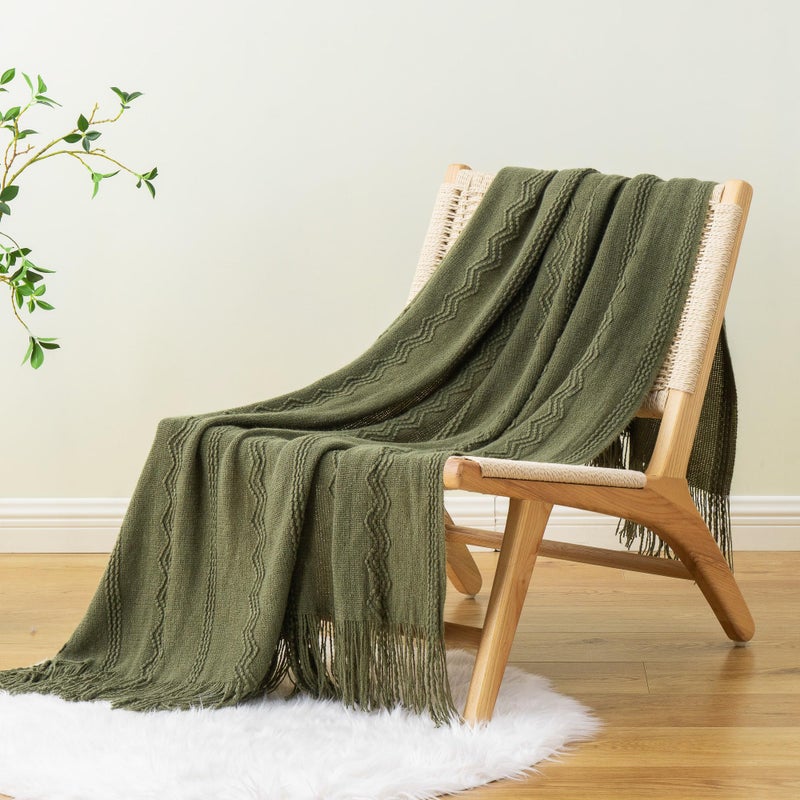 BATTILO HOME Olive Green Throw Blanket for Couch, Soft Army Green Blanket with Tassels for Home Decor, Decorative Knitted Throws for Couch Cover, 50"x60" - Image 4