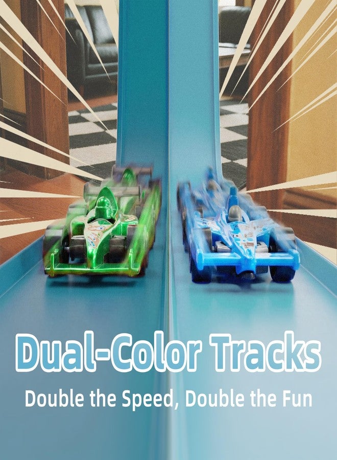 MASSRT 15 Ft Flexible Race Car Track for Kids with 3 Cars, Dual-Color Track Compatible with Diecast 1/64th Cars, 3 Strong Suction Cups, Bendable Car Ramp Track Racing Toy for Toddlers Ages 3+ - Image 2