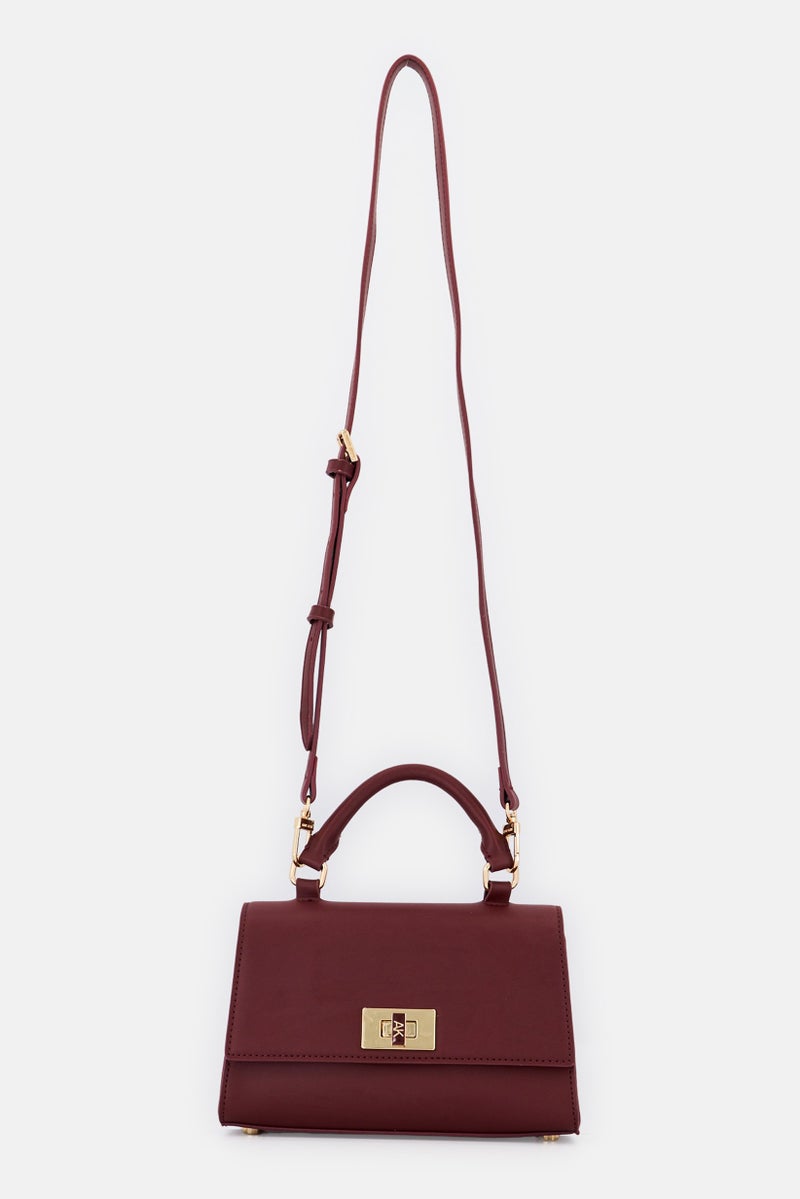 ANNE KLEIN Women Brand Logo Leather Mini Flap Handbag, Burgundy  - Image 1