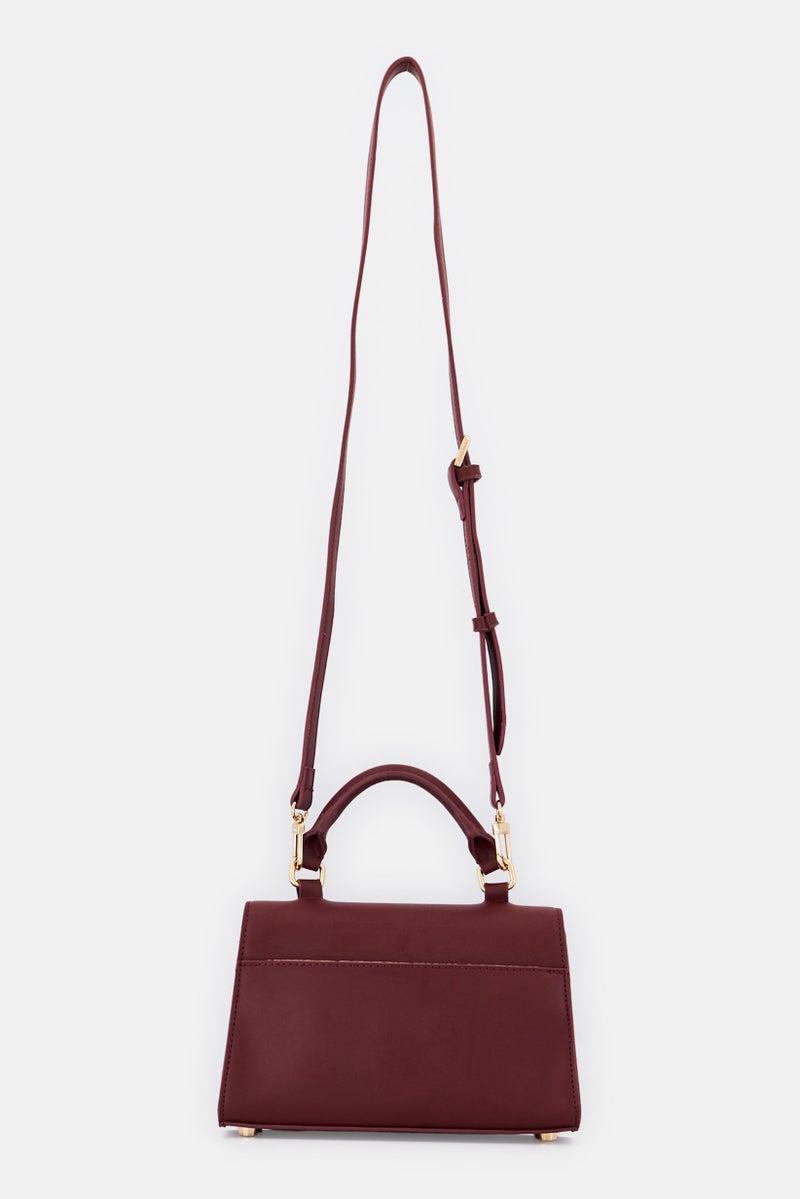 ANNE KLEIN Women Brand Logo Leather Mini Flap Handbag, Burgundy  - Image 2