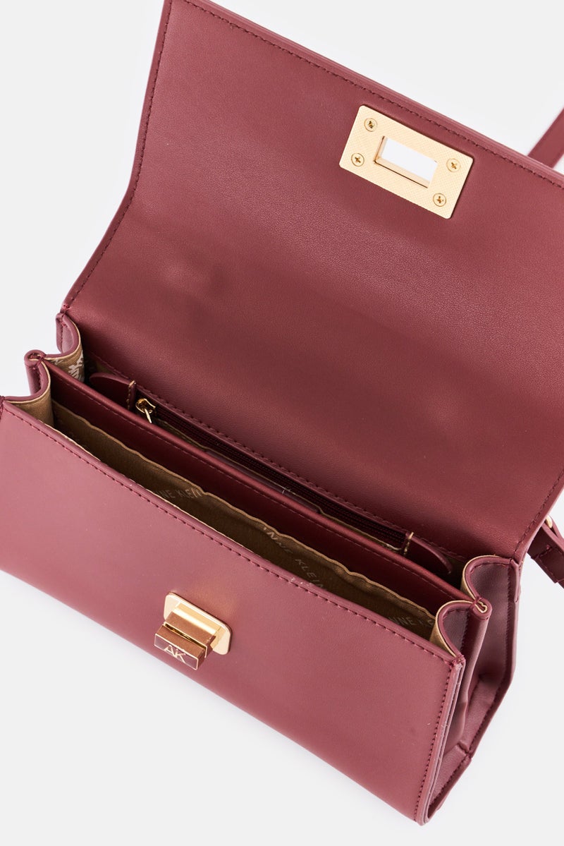 ANNE KLEIN Women Brand Logo Leather Mini Flap Handbag, Burgundy  - Image 3