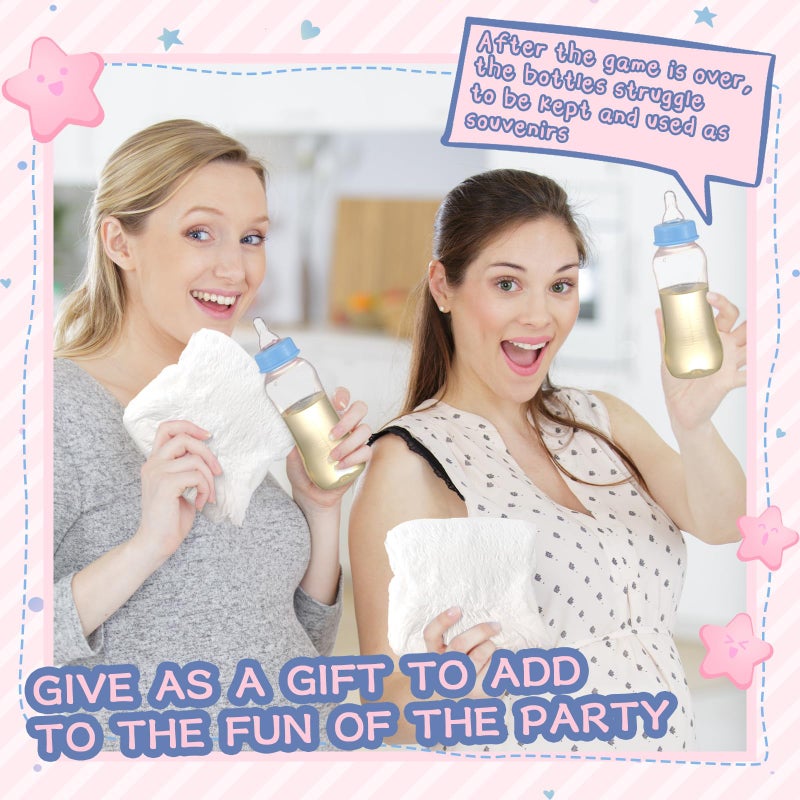 Chicingyou 8 Sets Bottle Chug Baby Shower Games Plastic Baby Bottles Bulk Diapers Gender Reveal Games Hat and Adult Bib Race Game Decoration for Girl Adults (Modern Style,Blue) - Image 5