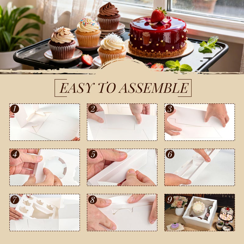 LOKQING 4 Packs Bento Cake Box with Cupcakes, 1+5 Cupcake Box Combo with Clear Window,Fit 5 Cupcakex and 1 Mini Cake for Wedding Birthday Party Baby Shower Baking Supplies - Image 4